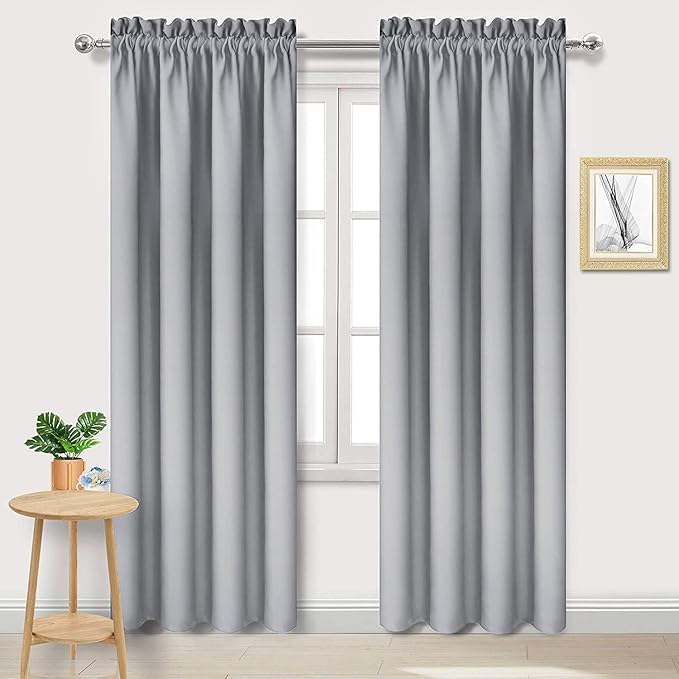 DWCN Blackout Curtains Room Darkening Thermal Insulated Bedroom Curtains Window Curtain Panels, 38 x 84 inches Long, Set of 2 Silver Grey Rod Pocket Drapes