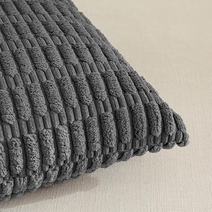Fancy Homi 4 Packs Dark Grey Decorative Throw Pillow Covers 12x24 Inch for Couch Bed, Rustic Modern Farmhouse Boho Home Decor, Soft Plush Corduroy Gray Cute Square Accent Cushion Case 30x60 cm