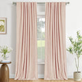 100% Blackout Shield Creamy Peach Linen Blackout Curtains for Bedroom 96 Inches Long, Back Tab/Rod Pocket Living Room Drapes, Thermal Insulated Blackout Curtains 2 Panels Set, 50" W x 96" L