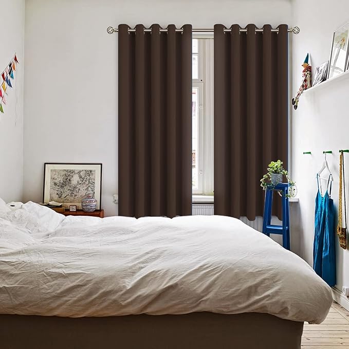BGment Blackout Curtains for Bedroom - Grommet Thermal Insulated Room Darkening Curtains for Living Room, Set of 2 Panels (70 x 63 Inch, Brown)
