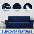1 Piece Jacquard Couch Covers for 3 Cushion Couch – Sofa, Navy Blue