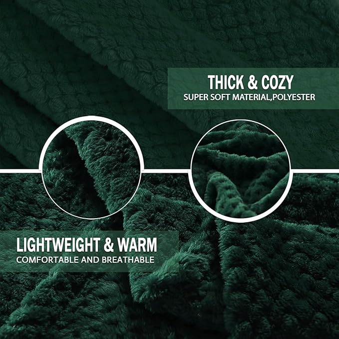 Exclusivo Mezcla Fleece Bed Blanket Twin Size, Super Soft and Warm Blankets for Couch, Sofa and Bed Waffle Textured, Cozy, Fuzzy and Lightweight (Forest Green, 90x66 Inches)