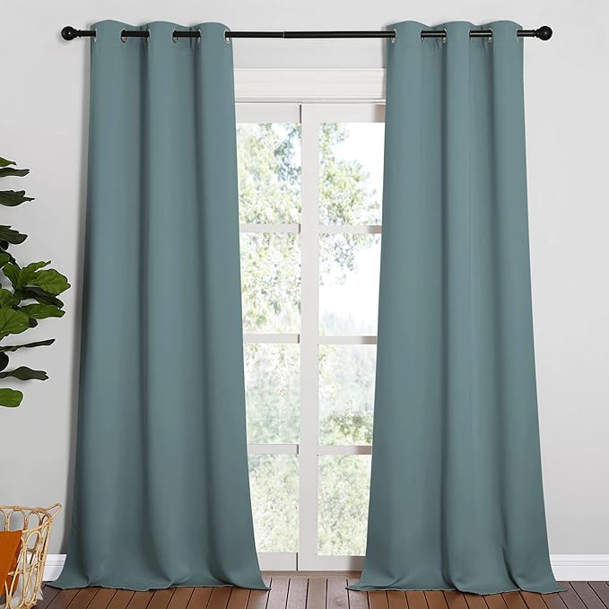 NICETOWN Modern Blackout Curtains Noise Reducing, Thermal Insulated and Privacy Room Darkening Drape Panels for Boy's Guest Room Door Window (Greyish Blue, 2 Panels, W42 x L95 -Inch)