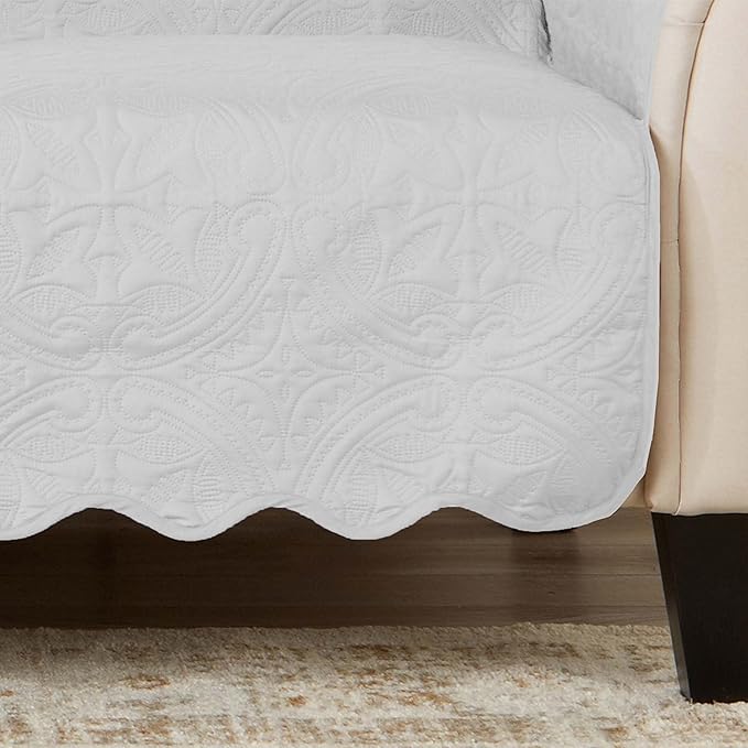 Great Bay Home Reversible Chair Cover - Washable Slipcover Furniture Protector with Elastic Straps - Perfect for Kids & Pets - Quilted & Stitched Detail (White/Sand)