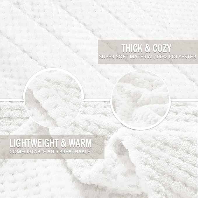 Exclusivo Mezcla Fleece Bed Blanket Twin Size, Super Soft and Warm Blankets for Couch, Sofa and Bed Waffle Textured, Cozy, Fuzzy and Lightweight (Pure White, 90x66 Inches)