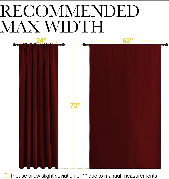 NICETOWN 2 Panels Blackout Curtains, Rod Pocket Window Curtains Room Darkning Drapes for Bedroom/Living Room, Thermal Insulated Solid Draperies for Home Office/Study, 62 by 72-Inch, Burgundy Red