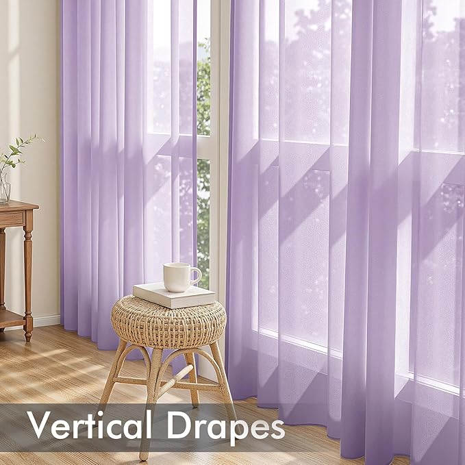 MIULEE Light Purple Sheer Curtains 84 Inches Long, 4 Panels Set, Lavender Light Filtering Rod Pocket Voile Drapes for Living Room and Bedroom, Airy Soft Fabric Window Treatments, 42 x 84 Inches