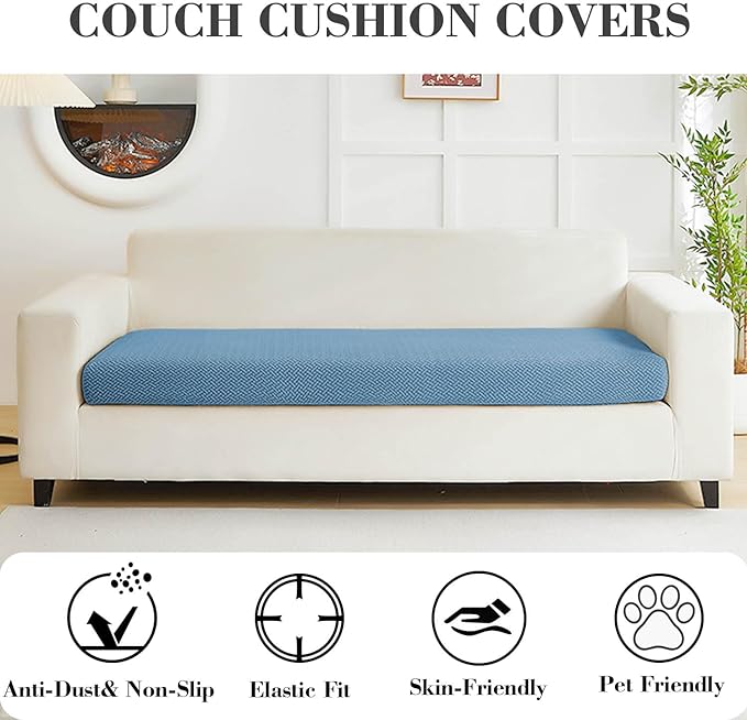 Couch Covers for 3 Cushion Sofa Pet Friendly Couch Cushion Covers Universal Sofa Covers Washable Stretch Slipcovers for Sectional Sofa (Texture Blue,Large Triple Seat Cover)