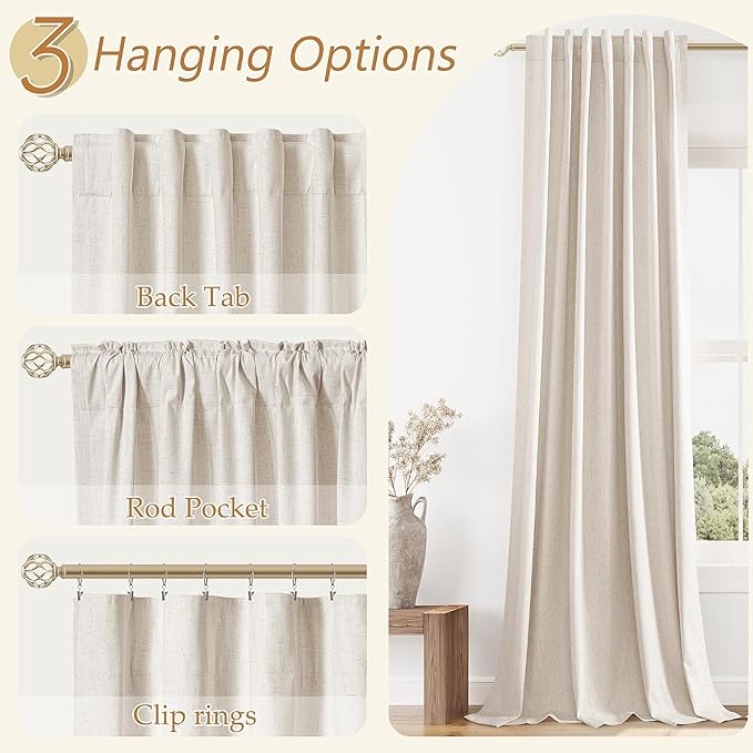 Guken 100% Blackout Curtains 45 Inch Length 2 Panels Set for Living Room Bedroom Back Tab Thermal Insulated Black Out Linen Drapes Room Darkening Window Curtains 45 Inches Long