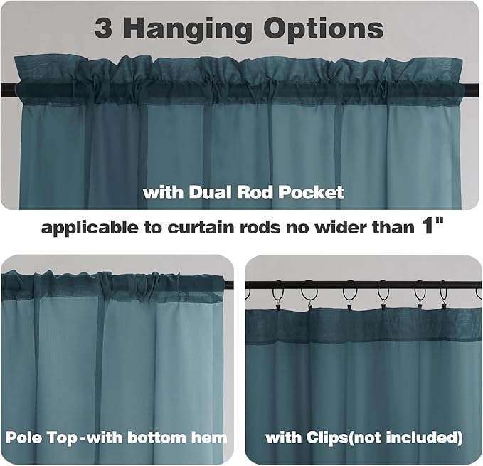 Chyhomenyc Stone Blue Sheer Curtains 72 Inch Length 2 Panels, Light Filtering Soft Airy Rod Pocket Voile Window Curtain Drapes for French Door Bedroom Living Room, Each 42Wx72L Inches