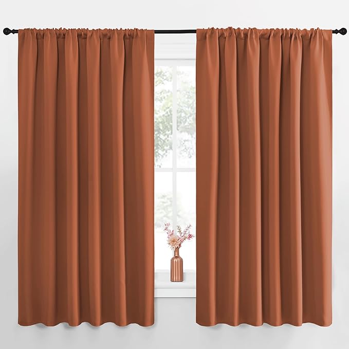 NICETOWN Blackout Curtains for Bedroom, Blackout Curtain Panels, Burnt Orange, 1 Pair, 70 by 63-inch, Window Treatment Energy Saving Thermal Insulated Solid Rod Pocket Blackout Drapes/Draperies