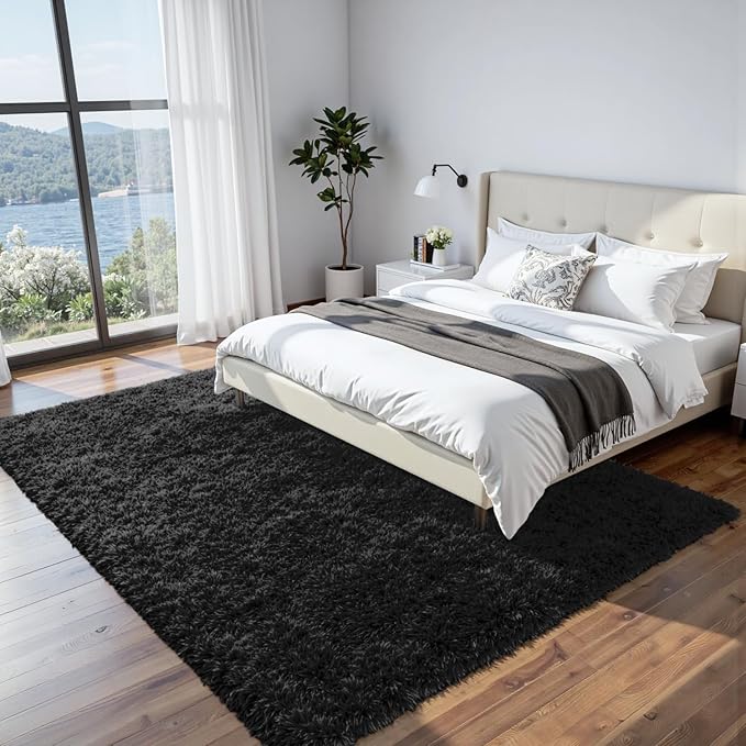 8x10 Area Rugs for Living Room Rug: Soft Fluffy Shag Black Rugs for Bedroom, Non-Slip Large Fuzzy Plush Rug Indoor Floor Carpet for Nursery Kids Boys Girls Room, Dorms, Playroom, Modern Home Decor