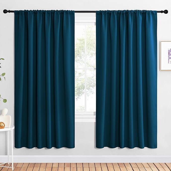 NICETOWN 2 Panels Blackout Curtains, Rod Pocket Window Curtains Room Darkning Drapes for Bedroom/Living Room, Thermal Insulated Solid Draperies for Home Office/Study, 62 by 72-Inch, Moroccan Blue