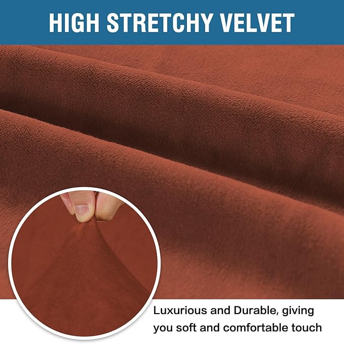 H.VERSAILTEX Stretch Velvet Sofa Covers for 3 Cushion Couch Covers Furniture Protector Soft with Non Slip Elastic Bottom, Crafted from Thick Comfy Rich Velour (Large Sofa 90"-97", Rust)