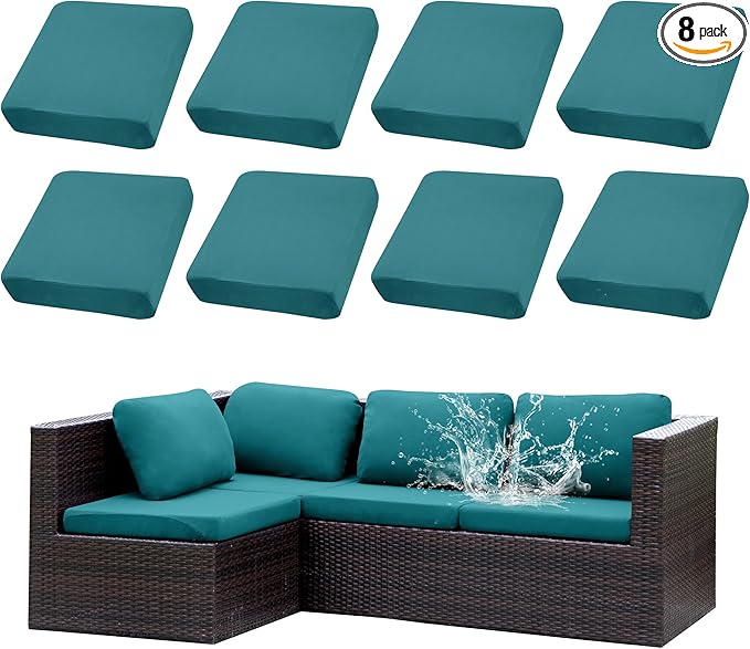 Outdoor Cushion Covers Set,8PCS Patio Furniture Couch Seat Slipcovers, Replacement for Sofa Sectional Chair(Cover，Only)