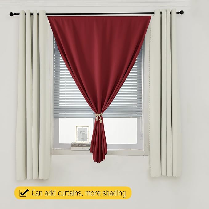 Self Adhesive Curtains, Stick Curtain Blackout Shades Window Cover Curtains for Living Room No Drilling, 59" W X 71" L, Burgundy, 1 Panel