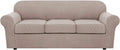 H.VERSAILTEX 4 Piece Stretch Sofa Covers for 3 Cushion Couch Covers for Living Room Slipcovers (Base Cover Plus 3 Seat Cushion Covers) Upgraded Thicker Jacquard Fabric (Sofa, Sand)