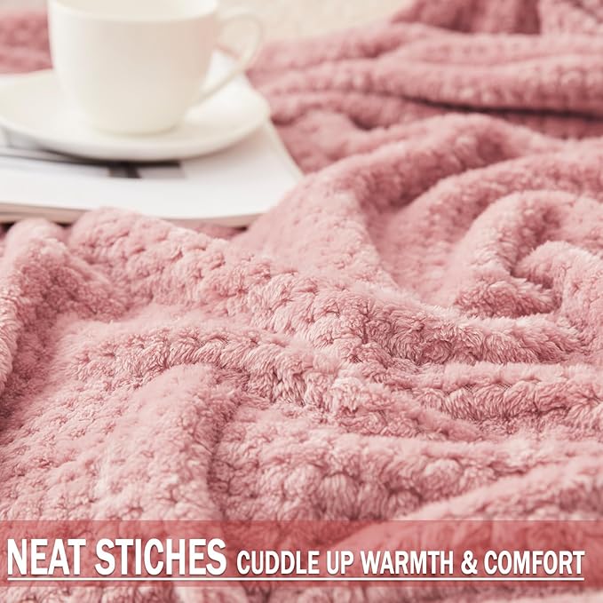 Exclusivo Mezcla Fleece Bed Blanket Queen Size, Super Soft and Warm Blankets for Couch, Sofa and Bed Waffle Textured, Cozy, Fuzzy and Lightweight (Dusty Pink, 90x90 Inches)