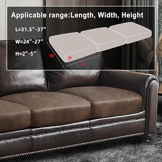 Leather Look Couch Cushion Covers Sofa Seat Slipcovers Sets Couches Furniture Protector for Sectional Armchair Loveseat Pets Kids Stretch Spandex Fabric (3 Cushion XL Sofa, Light Brown)