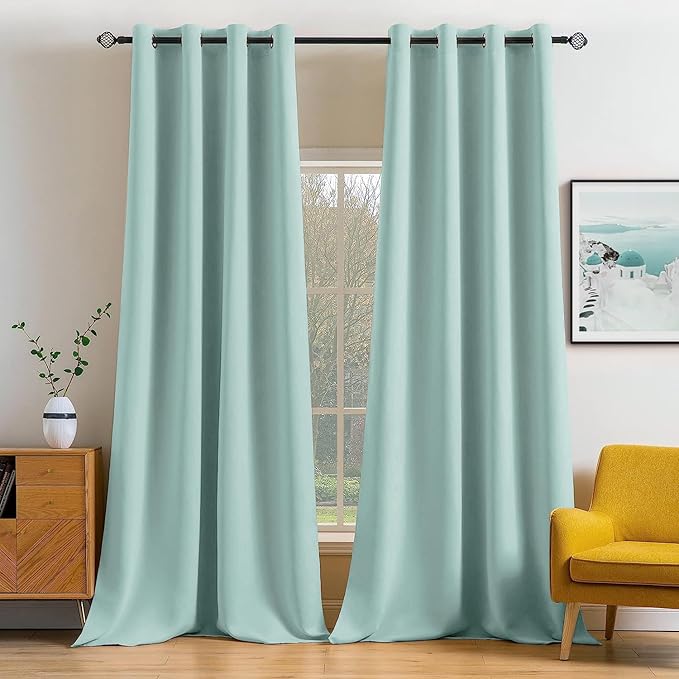 MIULEE Blackout Curtains 96 Inches Long for Bedroom Living Room Thermal Insulated Room Darkening Grommet Top Solid Light Blocking Drapery Set of 2 Window Panels Aqua