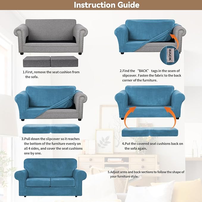 WEERRW Velvet Couch Covers for 2 Cushion Couch Sofa - High Stretch Velvet Plush 3 Pieces Sofa Slipcovers with Elastic Bottom, Furniture Protector for Pets, Machine Washable, Peacock Blue, Medium