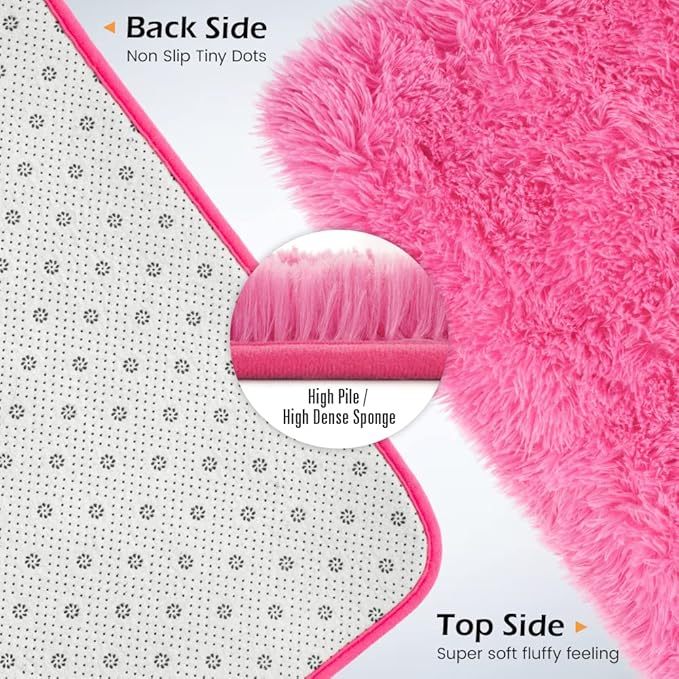 Amearea Premium Soft Area Rug 4x5.3 Feet, Pink Rugs for Living Room, Fluffy Carpet for Bedroom Nursery Playroom Teen Bedside Home Decor, Comfortable Indoor Furry Dorm Carpets, Hot Pink