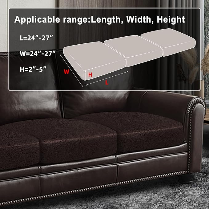 Leather Look Couch Cushion Covers Sofa Seat Slipcovers Sets Couches Furniture Protector for Sectional Armchair Loveseat Pets Kids Stretch Spandex Fabric (3 Cushion Sofa, Chocolate)