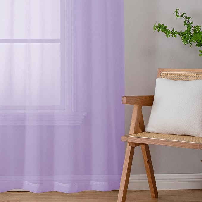 OWENIE Light Purple Sheer Curtains 63 inch Length 2 Panels Set, Rod Pocket Light Filtering Fimly Sheer Curtains for Bedroom Living Room, Soft Solid Color Voile Sheer Curtains, 42Wx63L inch