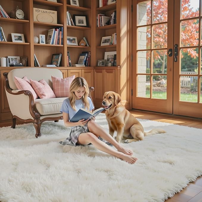 Rugs for Living Room 6x9, Alfombras para Salas Shag Large Plush Soft Area Rug, Shaggy Carpets for Bedroom, Kids Boys Girls Home Decor Aesthetic(Cream, 6 x 9)