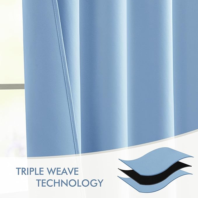 MIULEE Sky Blue Back Tab Blackout Curtains 108 Inch Long 2 Panels Set for Bedroom, Rod Pocket/Pinch Pleat Extra Long Thermal Insulated Living Room Darkening Pleated Light Blocking Drapes