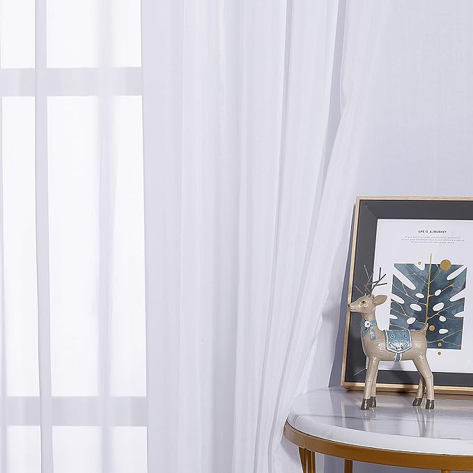 NICETOWN White Sheer Curtains for Bedroom Windows 84" Length with Width 37" Per Panel, Grommet Casual Voile Sheer with Light Filter Window Treatments for Nursery/Apartment/Living Room, Set of 2