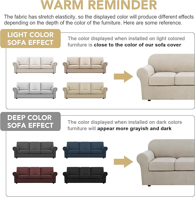 H.VERSAILTEX 4 Piece Stretch Sofa Covers for 3 Cushion Couch Covers for Living Room Furniture Slipcovers (Base Cover Plus 3 Seat Cushion Covers) Upgraded Thicker Jacquard Fabric (Sofa, Island Fossi)