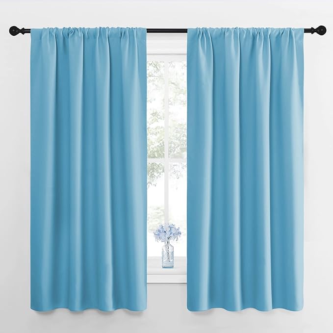 NICETOWN Window Curtains for Bedroom, Teal Blue, 2 Panels, W42 x L48 -Inch, Home Decoration Thermal Insulated Rod Pocket Blackout Blinds & Drapes for Small Windows