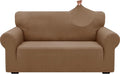 ZNSAYOTX 1 Piece Jacquard Couch Covers for 2 Cushion Couch High Stretch Loveseat Slipcover for Pets Dogs Anti Slip Love Seat Sofa Slipcover Furniture Protector (Medium,New Pattern Light Coffee)