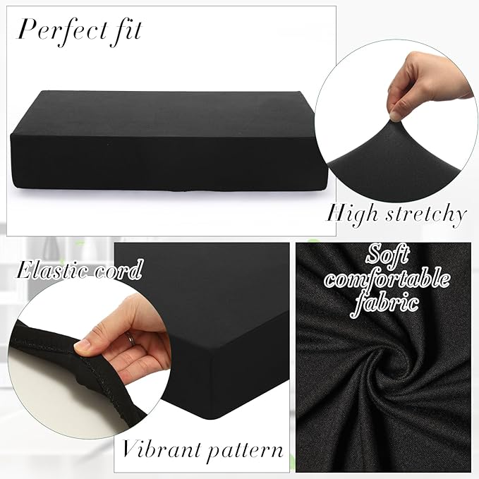 Newwiee Set of 4 Stretch Patio Cushion Covers Sofa Couch Seat Chair Slipcovers Cushion Cover Replacement Furniture Protector for Pets Washable(Black,Back Cover,Solid)