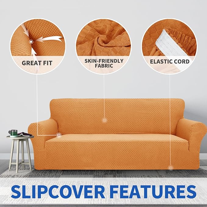 ZNSAYOTX 1 Piece Jacquard Chair Slipcovers for Living Room High Stretch Chair Covers with Arms Anti Slip Pets Friendly Couch Sofa Armchair Cover Furniture Protector (Small, Orange)