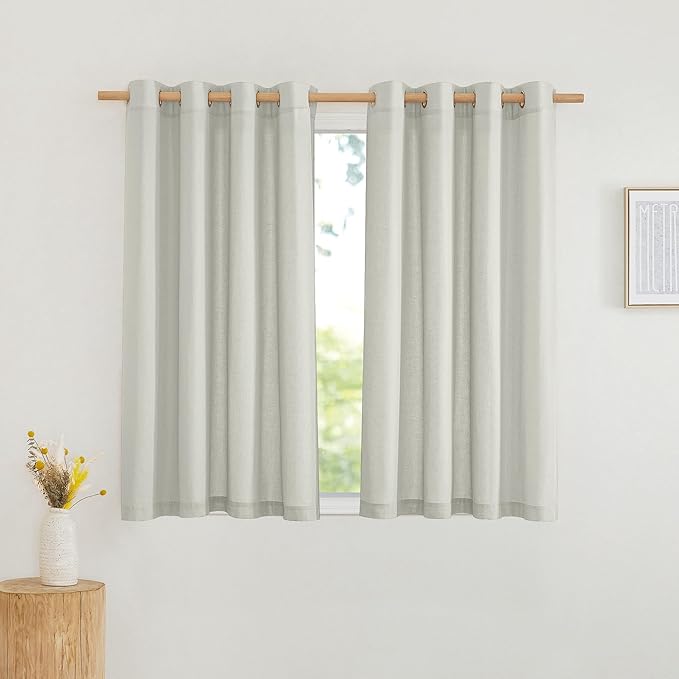 NICETOWN Thick Linen Short Grey Curtains Privacy Assured for Bedroom, Grommet Rustic & Retro Light Filtering Window Treatment Linen Blend Drapes for Boys Room/Cafe, Gray, W55 x L54, 2 Panels