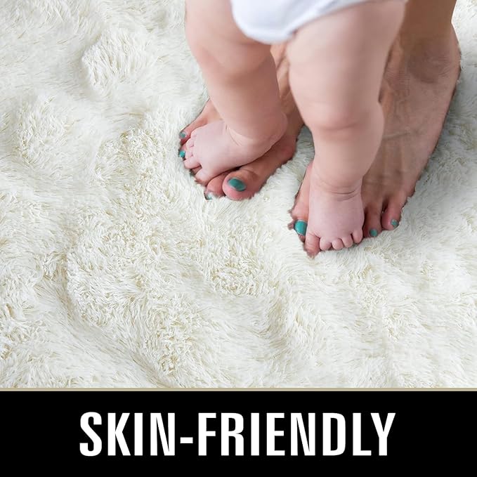TWINNIS Super Soft Shaggy Rugs Fluffy Carpets 5x7 Feet, Indoor Modern Plush Area Rugs for Living Room Bedroom Kids Room Nursery Home Decor, Upgrade Anti-Skid Fuzzy Rug, Cream White