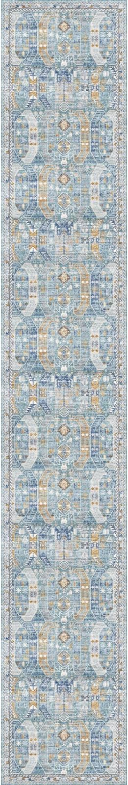 Madane Hallway Runner Rug 2x12, Extra Long Washable Runner Rugs with Rubber Backing, Non Slip Carpet Runner for Hallway, Vintage Rug Runners for Kitchen Laundry Room Entryway (Blue/Gold, 2'x12')