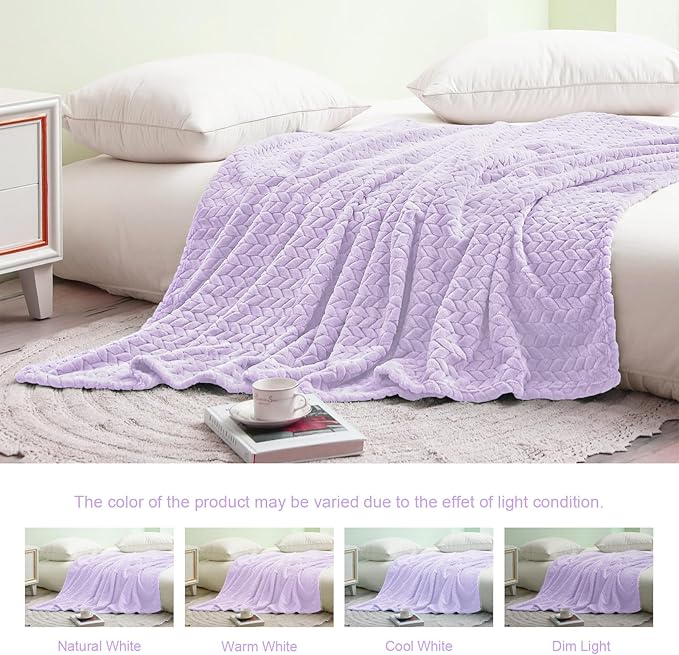 Exclusivo Mezcla Fleece Throw Blanket for Couch and Bed, 50x70 Inches Soft Cozy Jacquard Flannel Blankets, Lightweight Fuzzy Plush Warm Throws for Women, Lilac Purple