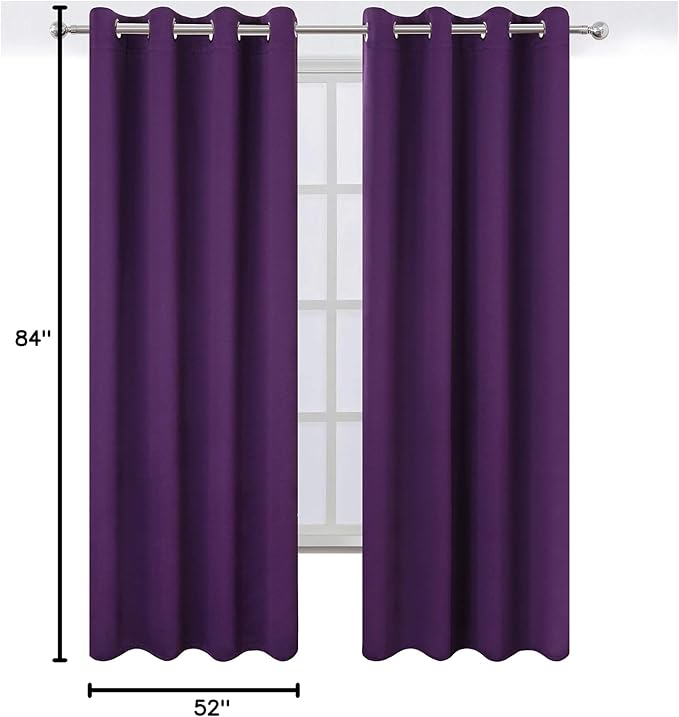 LEMOMO Purple Blackout Curtains 52 x 84 Inch Length/Set of 2 Curtain Panels/Thermal Insulated Room Darkening Curtains for Bedroom