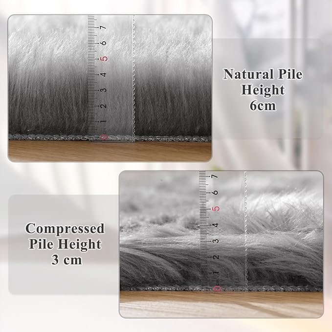 ORINOVA Shag Rug 6x9 Area Rugs for Bedroom Silver Grey Fluffy Machine Washable Faux Sheepskin Shaggy Fur Rugs for Living Room Nursery Rug