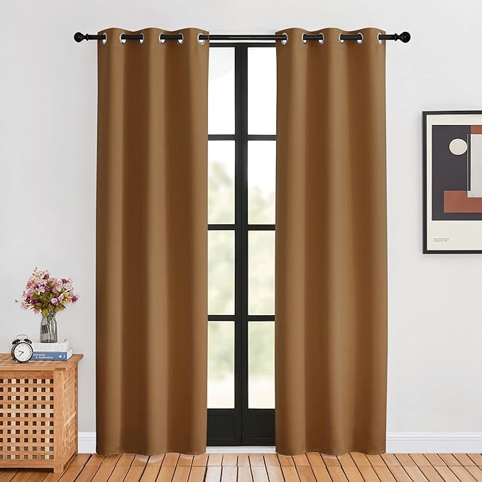 NICETOWN Window Curtain Panels, Gold Brown, 1 Pair, 34 by 80-inch, Thermal Curtains Insulated Solid Grommet Blackout Draperies/Drapes for Loft Window