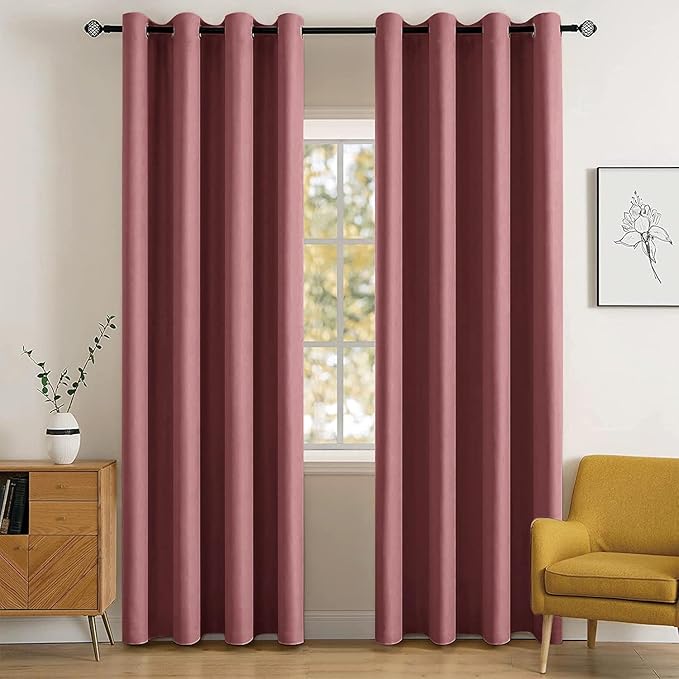 MIULEE Blackout Curtains for Bedroom Living Room Thermal Insulated Room Darkening Grommet Top Solid Light Blocking Drapery Set of 2 Window Panels 52 x 72 Inches Dusty Rose