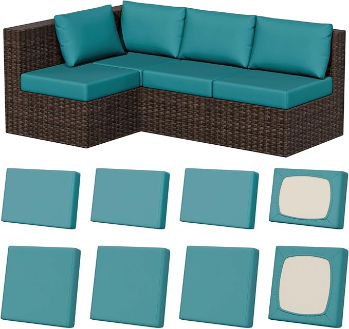 8Pcs Stretch Patio Cushion Covers, Outdoor Couch & Sofa Replacement Slipcovers for Patio Furniture Cushion Covers, Washable Reusable Furniture Protector