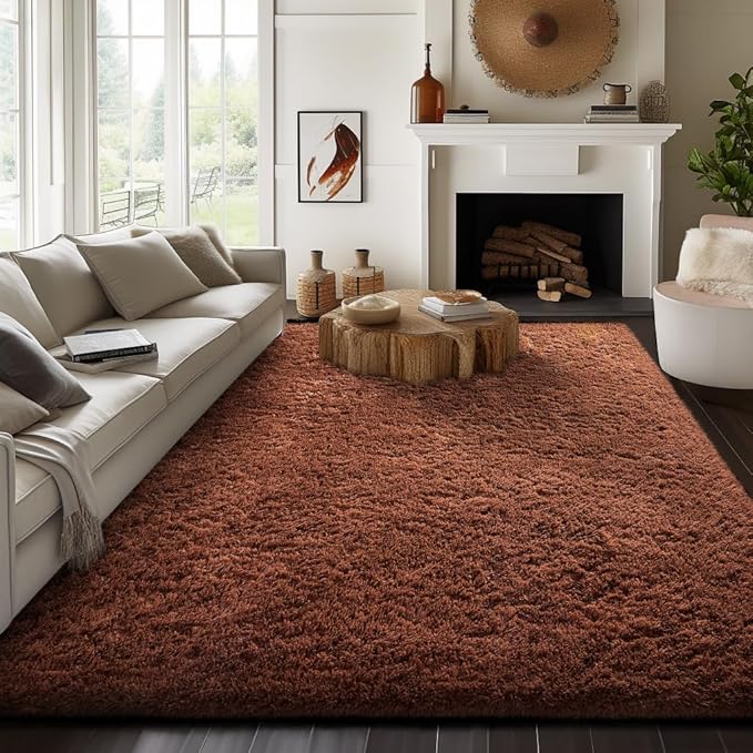 Ophanie 8x10 Brown Area Rugs for Living Room, Large Shag Bedroom Carpet, Big Indoor Thick Soft Shaggy Nursery Rug, Fluffy Carpets for Boy and Girls Room Dorm Home Decor Aesthetic