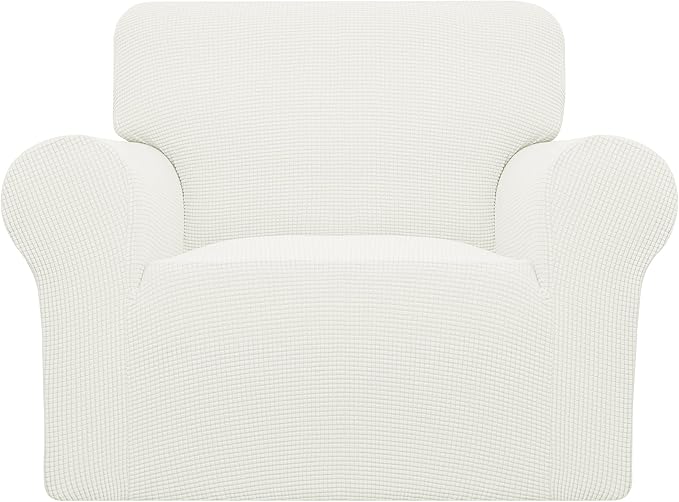 Easy-Going Stretch Chair Sofa Slipcover 1-Piece Couch Sofa Cover Furniture Protector Soft with Elastic Bottom for Kids, Pet. Spandex Jacquard Fabric Small Checks (Chair, Cream)