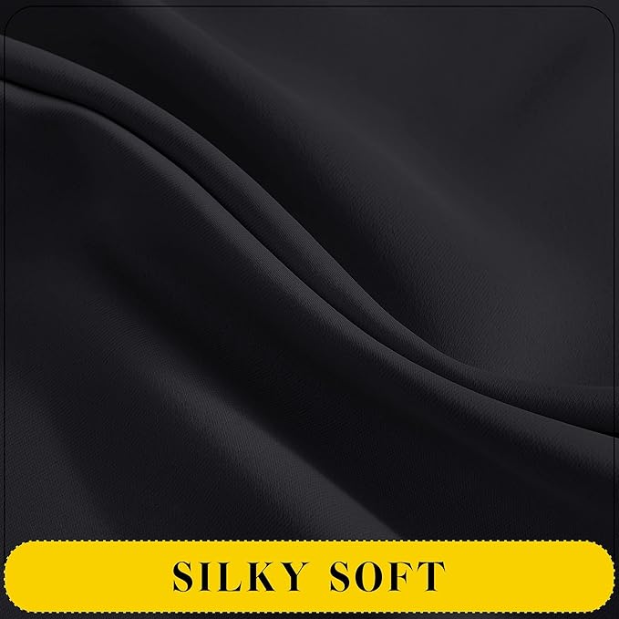 NICETOWN Black Blackout Curtains with Attached Valance, Solid Room Darkening Window Treatment Drapes/Draperies for Bedroom (2 PCs, 52 inches Wide by 45 inches Long)