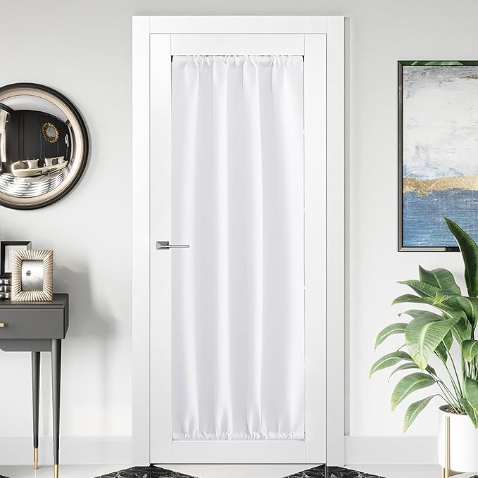NICETOWN 1 Panel Blackout Door Curtain, Thermal Insulated Privacy Window Covering for Patio French Front Door Sidelight Curtain, Rod Pocket and Ceiling Track, W36 x L72 inch, Pure White