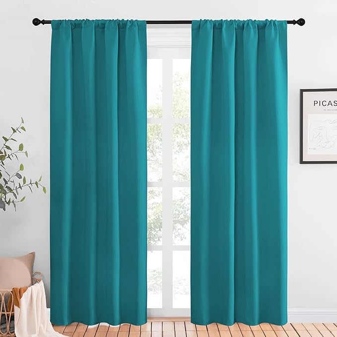 NICETOWN Peacock Blue Blackout Curtains Panels for Window, Thermal Insulated Rod Pocket Blackout Drapes/Draperies for Living Room (2 Panels, W42 x L84 inches)